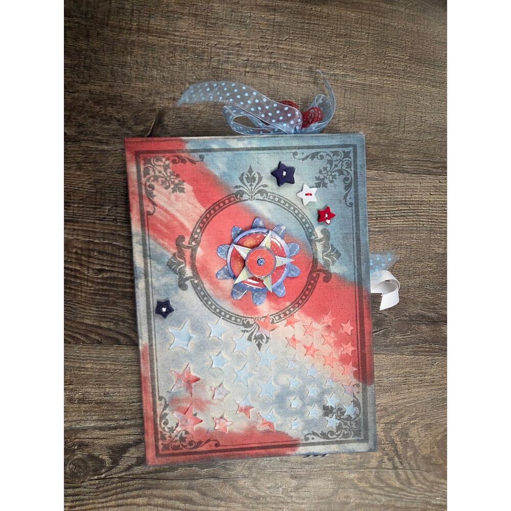 Pre-Made Junk Journal Album Vintage Look Patriotic Red White Blue Scrapbook